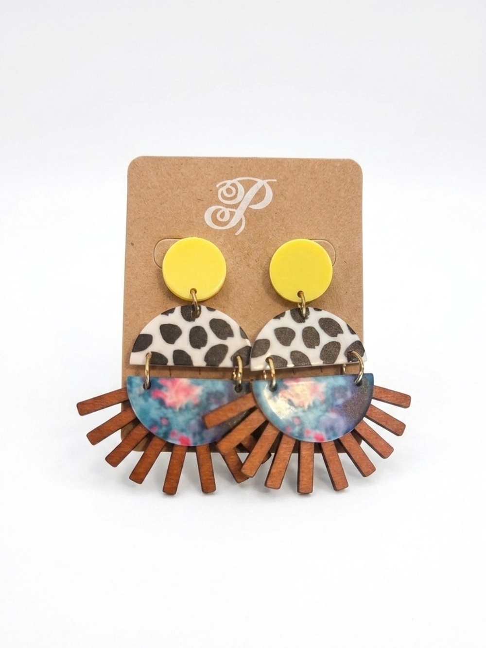 Plunder Yellow Leopard Multicolor Sunburst Drop Earrings